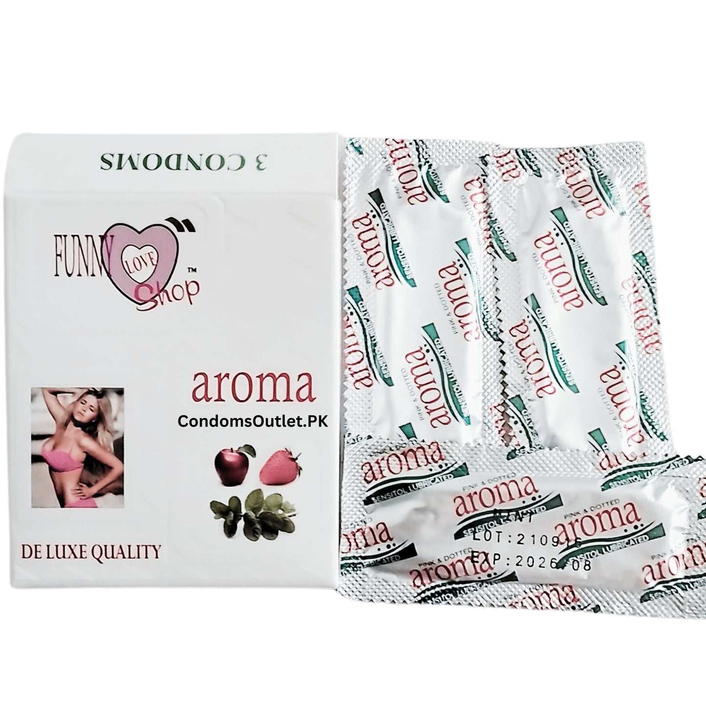 Aroma Flavored Dotted Condoms - Apple, Mint, Strawberry (3 Condoms)